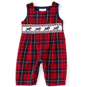 Rachel Riley Baby Boys Plaid Scottie Dog Smocked Coverall